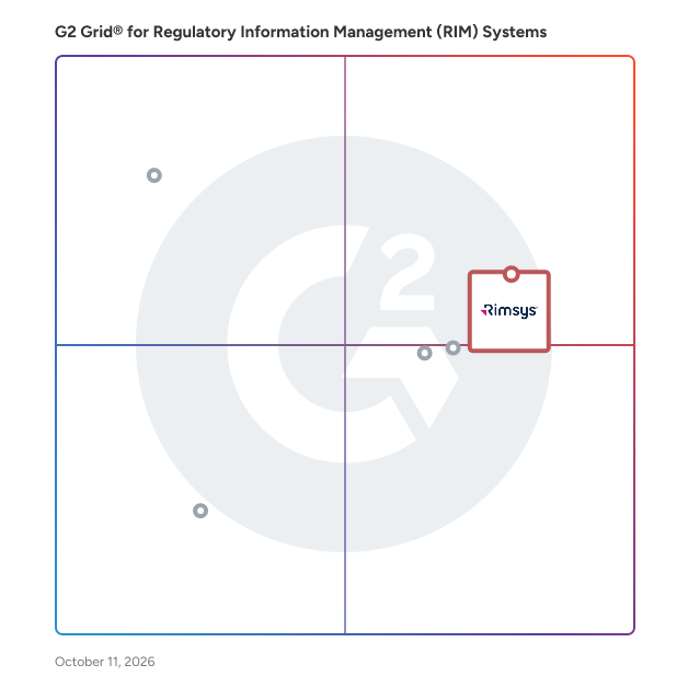 G2 Grid® for MedTech Focused Solutions in Regulatory Information Management (RIM) Systems, highlighting the products that define this theme