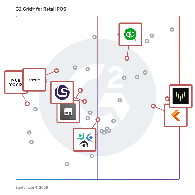 G2 Grid® for Inventory Management in Retail POS Systems, highlighting the products that define this theme
