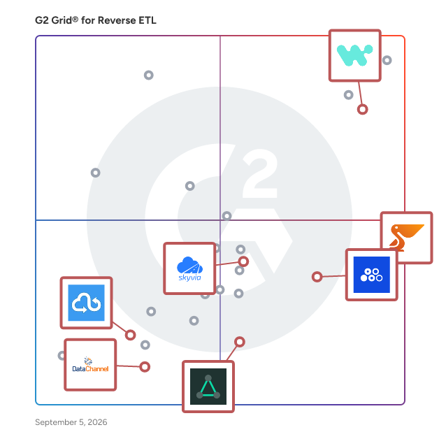 G2 Grid® for AI Assistance for Data in Reverse ETL Software, highlighting the products that define this theme