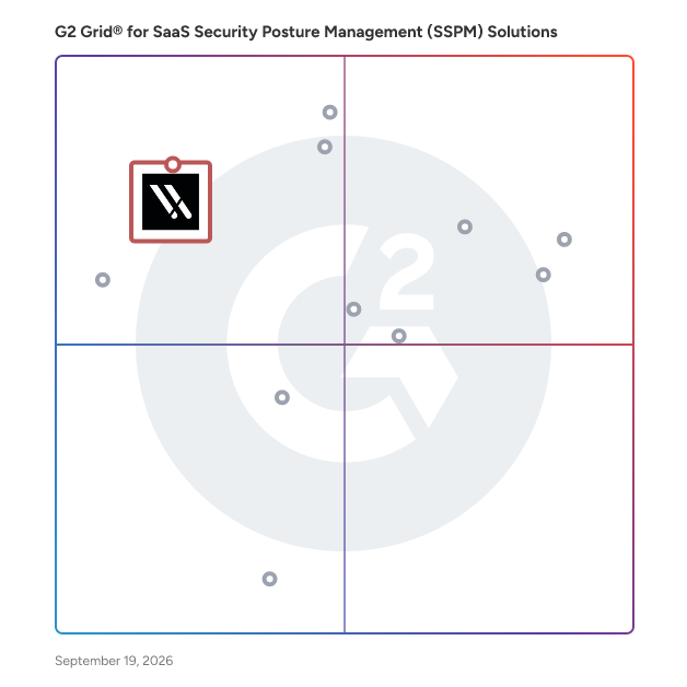 G2 Grid® for Data Security Posture Management (DSPM) in SaaS Security Posture Management (SSPM) Solutions, highlighting the products that define this theme
