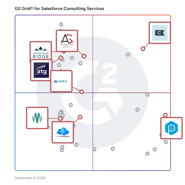 G2 Grid® for Cloud Consultancy in Salesforce Consulting Services, highlighting the products that define this theme