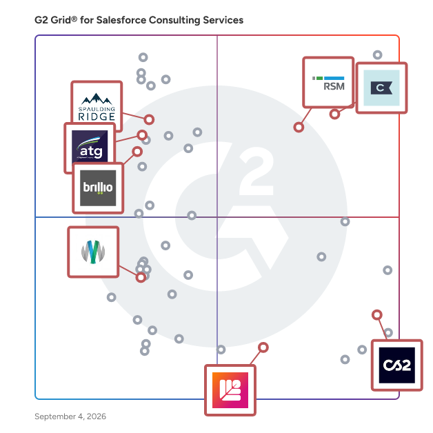G2 Grid® for Digital Transformation in Salesforce Consulting Services, highlighting the products that define this theme