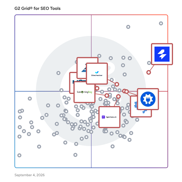 G2 Grid® for On-page SEO Audit and Correction in SEO Tools, highlighting the products that define this theme