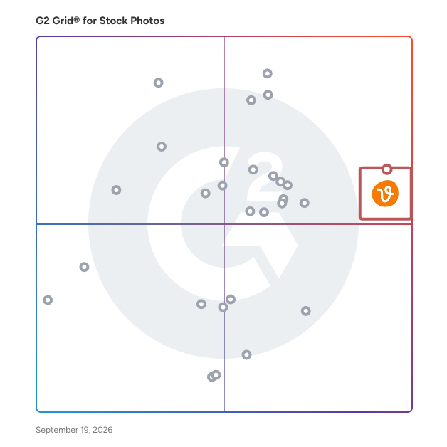 G2 Grid® for Stock Photos Websites plotting products by satisfaction and market presence