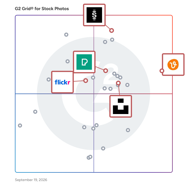 G2 Grid® for Community-Driven Content in Stock Photos Websites, highlighting the products that define this theme