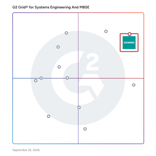 G2 Grid® for Systems Engineering & MBSE Tools plotting products by satisfaction and market presence