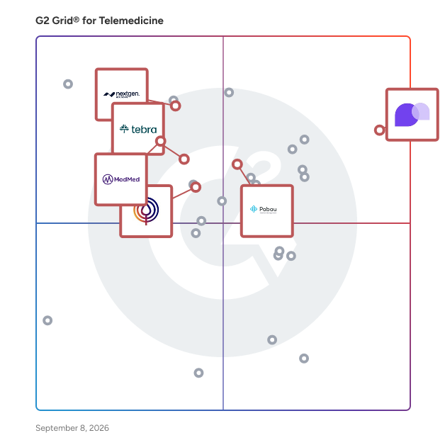 G2 Grid® for Clinical Documentation in Telemedicine Software, highlighting the products that define this theme