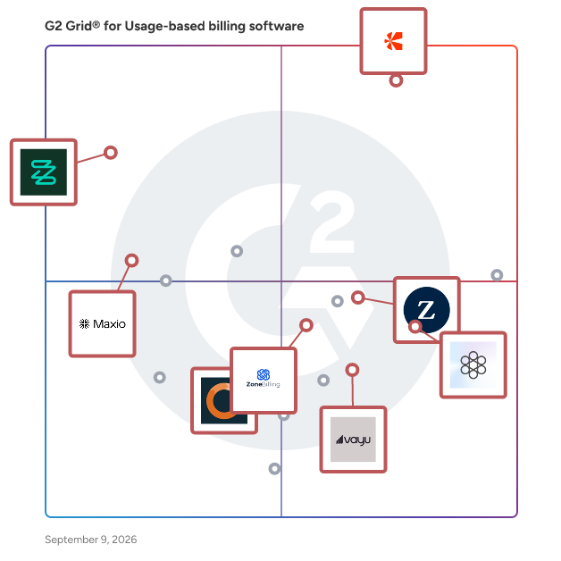 G2 Grid® for Subscription Billing in Usage-based Billing Software, highlighting the products that define this theme