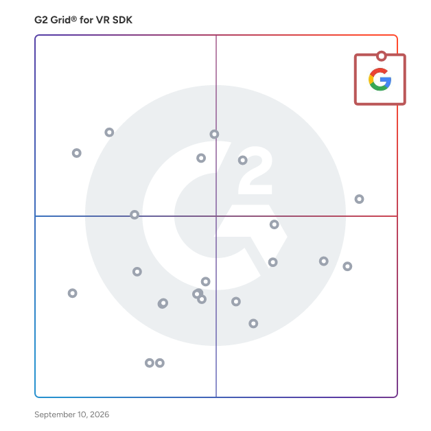 G2 Grid® for Virtual Reality (VR) Software Development Kits plotting products by satisfaction and market presence